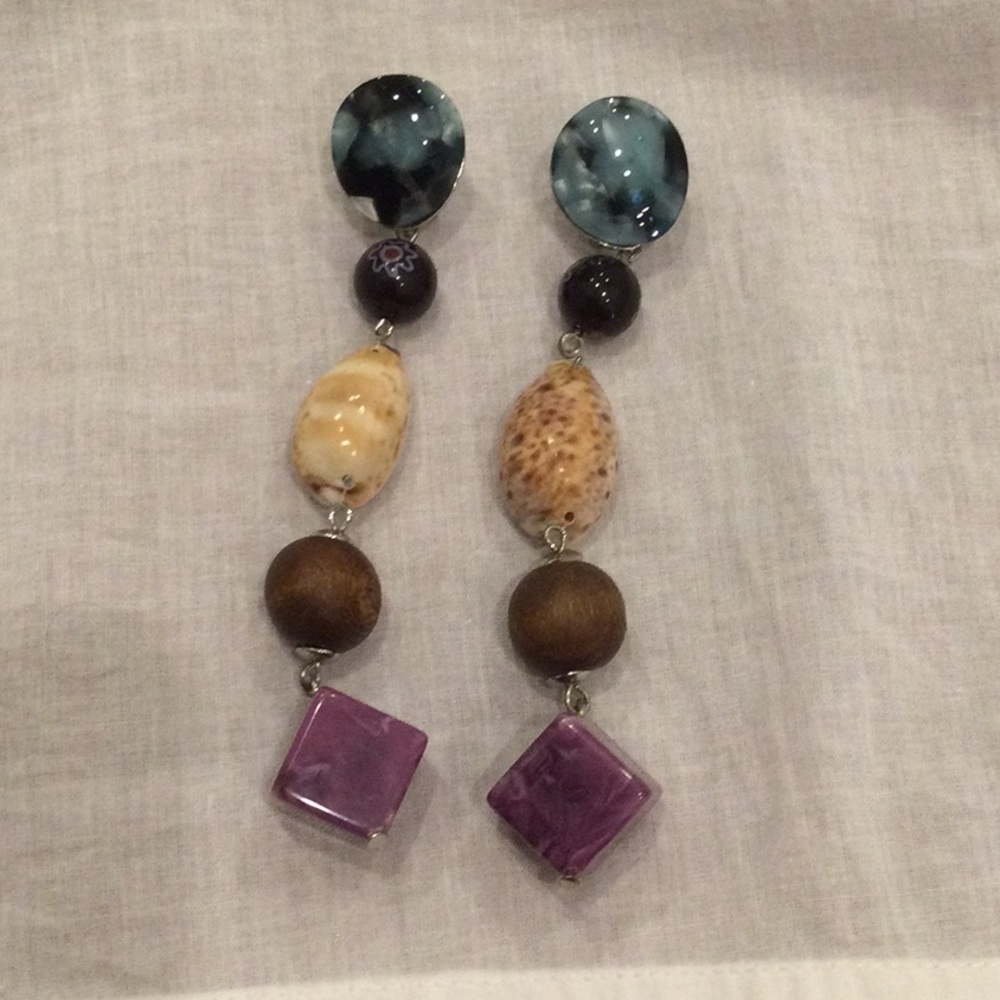 Blue and Brown Beaded Drop Earrings